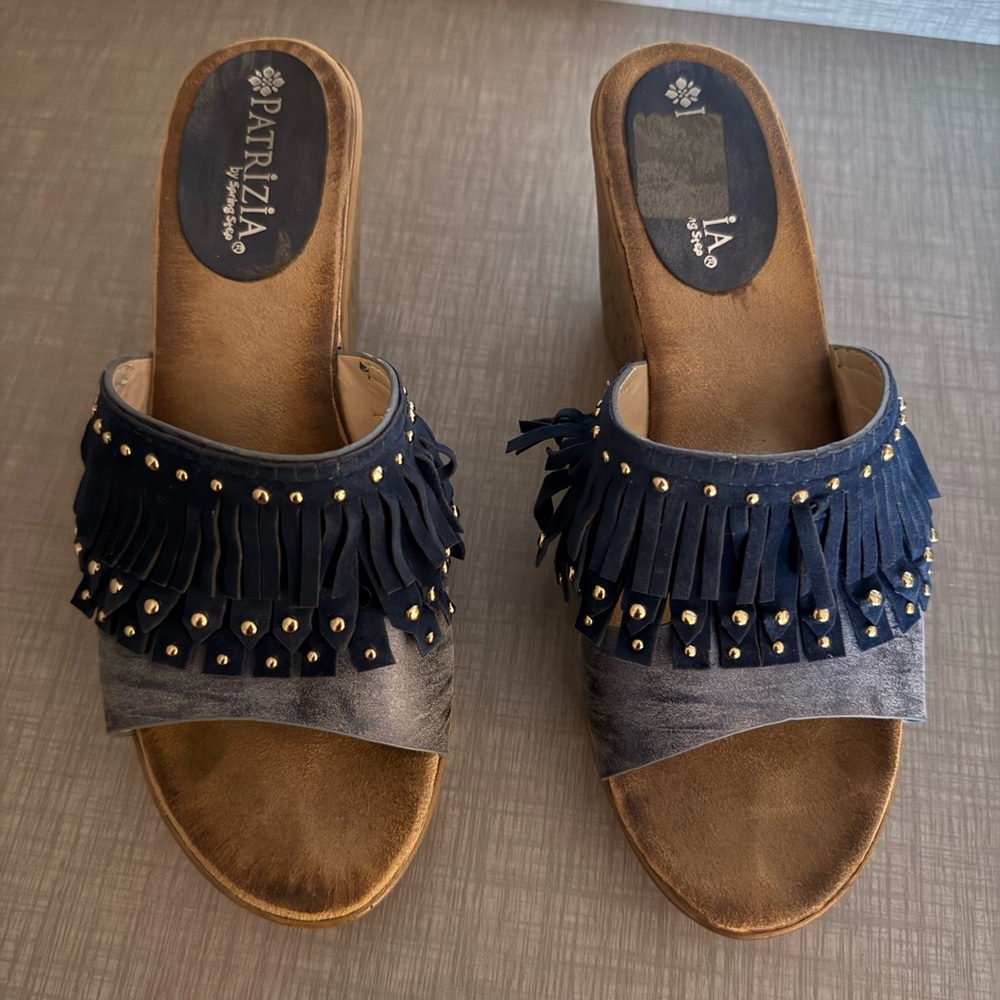 PATRIZIA by Spring Step Women's Scrumpy Blue Wedge Sandal, Sz EU 38/ 7.5 - 8 US